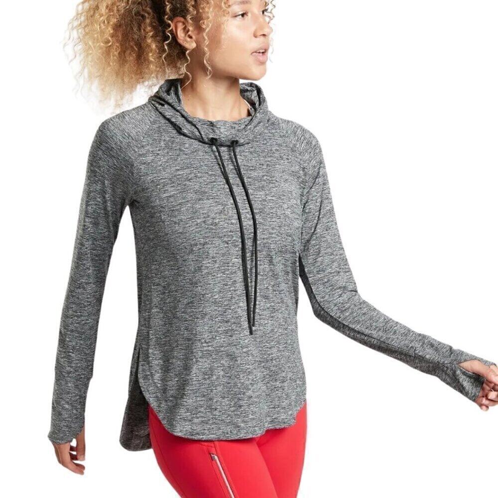 Athleta Uptempo Hoodie Sweatshirt Charcoal Grey XS Athleisure EUC Spacedye Light